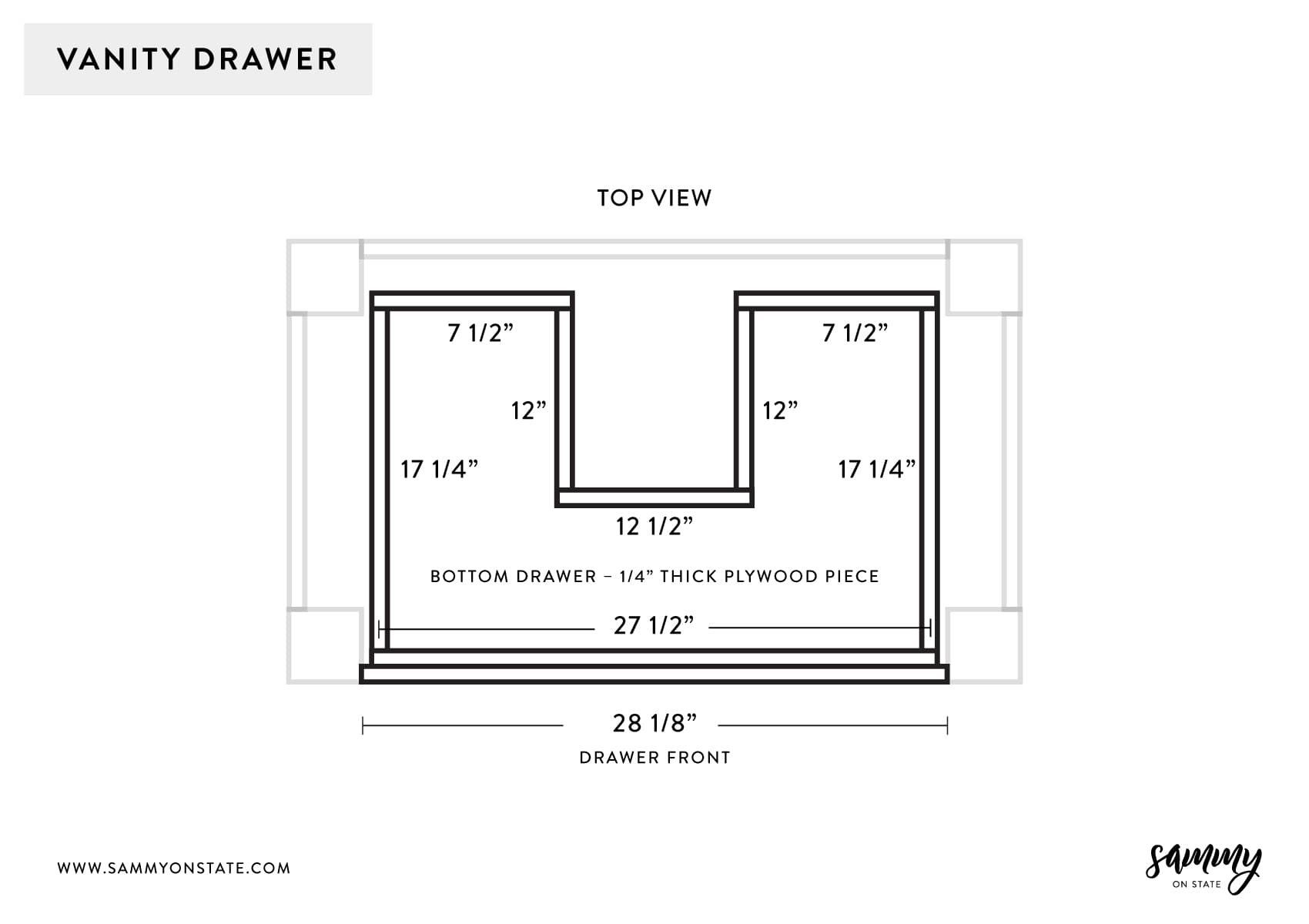 Diagram of vanity drawer