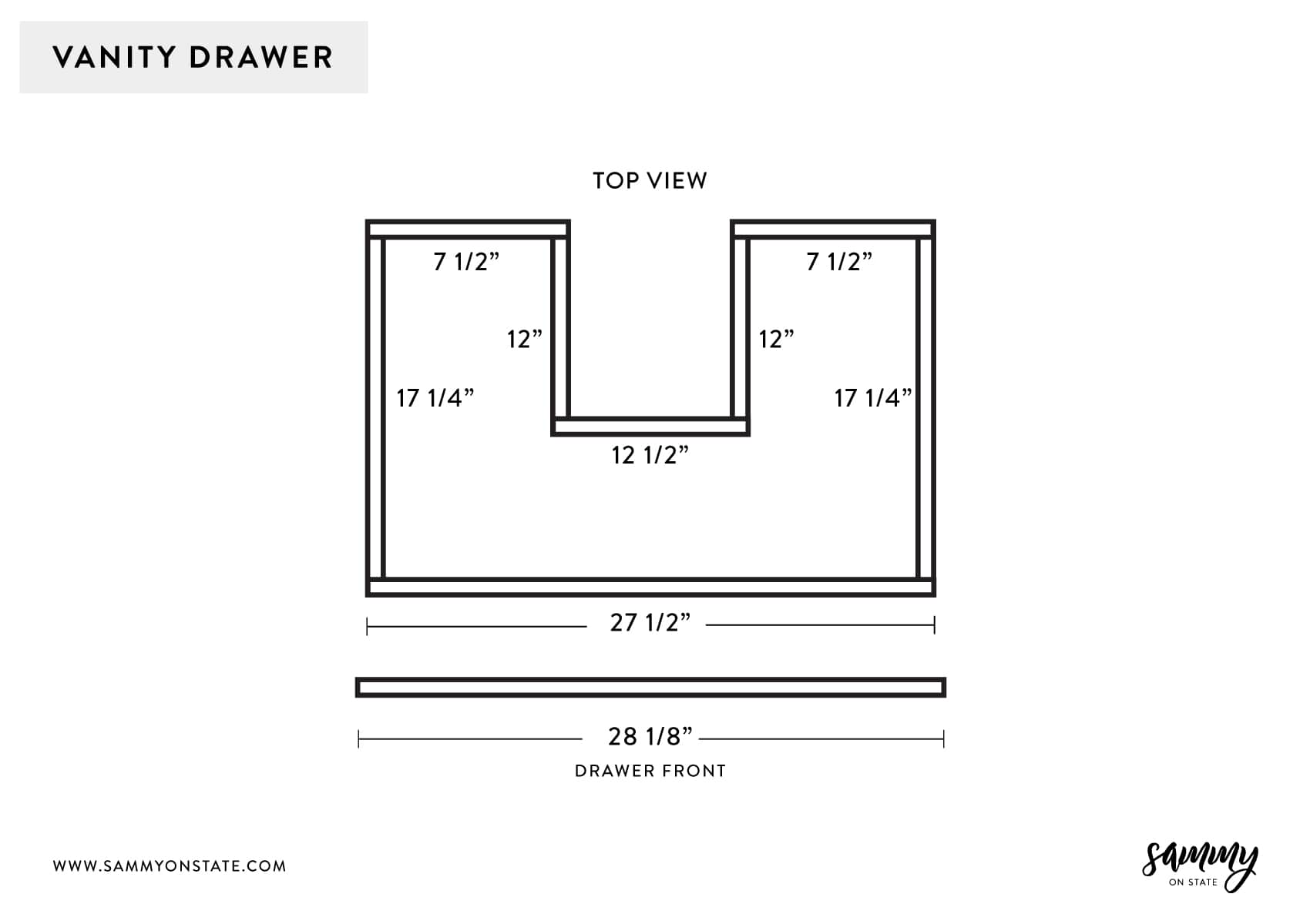 Diagram of vanity drawer top view
