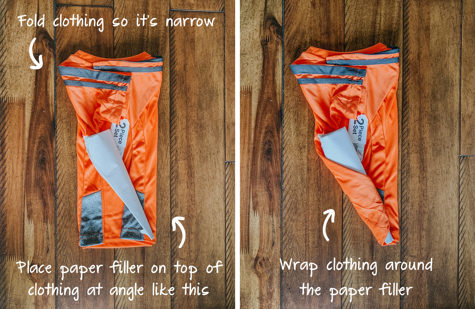 Folding clothing around paper filler