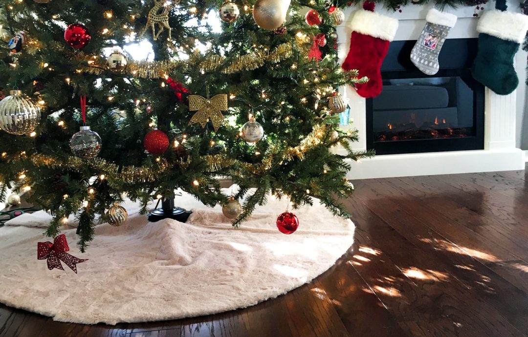 Easy, No-Sew Faux Fur Christmas Tree Skirt